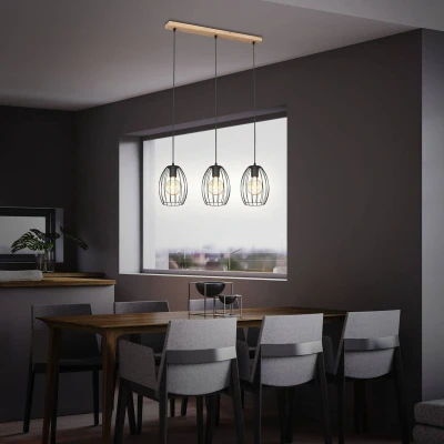 Abbildung von BRILONER Pendelleuchte mit Drahtschirm, Vintage, E27 Fassung, max. 60 Watt, Deckenlampe, Deckenleuchte, Hängelampe Esstisch, Küchenlampe hängend, Esszimmerlampe, 70x17,5x109,5 cm, Schwarz