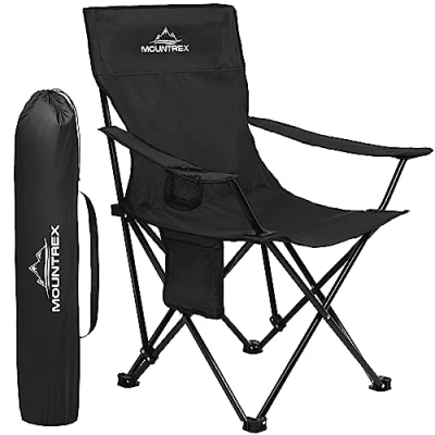 Abbildung von MOUNTREX Campingstuhl Klappbar (bis 120kg) Klappstuhl mit Verstellbare Armlehne Anglerstuhl, Strandstuhl Faltbar, Kompakt &amp; Leicht Camping Stuhl Inkl. Getränkehalter und Tasche (Blau)