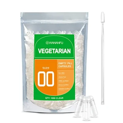 Abbildung von WANANFU Vegane Leerkapseln Größe 00 (1000 Stück) Bundle mit 2 Mikrolöffeln, leere Kapseln zum Befüllen, Kompatibel Kapselfüller