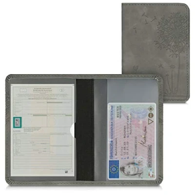 Abbildung von kwmobile Fahrzeugschein Hülle mit Kartenfächern Kunstleder Etui Tasche Zulassungsbescheinigung Pusteblume Love Grau
