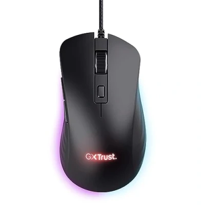 Abbildung von Trust Gaming GXT 924 Ybar+ Kabelgebundene Maus, 25600 DPI, 60% Recycelten Materialien, 6 Programmierbare Tasten, 25K Optischem Sensor, RGB LED Beleuchtung, PC Maus mit Software Schwarz