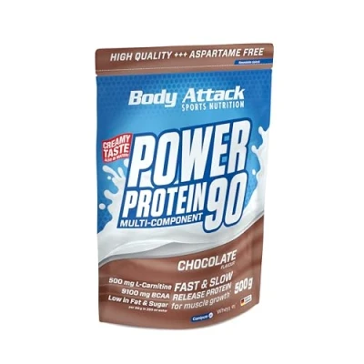 Abbildung von Body Attack POWER Protein 90 Chocolate 500g Beutel Mehrkomponenten Pulver, Made in Germany Mit BCAA, Vitaminen &amp; L Carnitin Shake extra cremiger Geschmack, gute Löslichkeit