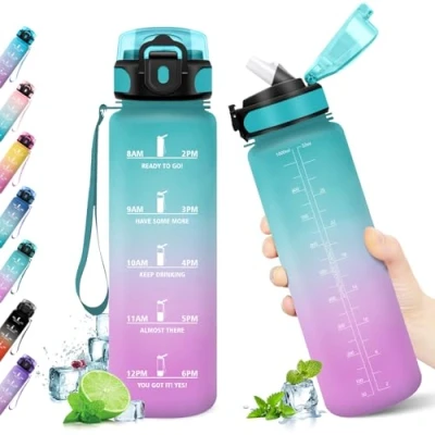 Abbildung von KollyKolla Trinkflasche 1L, Sport, Wasserflasche Auslaufsicher mit Strohhalm, Kohlensäure Geeignet, Fitness Trinkflasche, BPA Frei, Sportflasche für Erwachsener, Büro