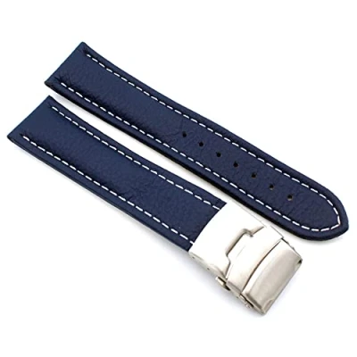 Abbildung von Sulla 20mm Uhrenband Genuine Leder Armband mit Faltschließe aus Edelstahl Königsblau Weiße Naht