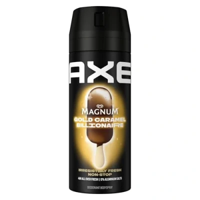 Abbildung von Axe Bodyspray Magnum Gold Caramel Billionaire Limited Edition Deo ohne Aluminiumsalze bekämpft geruchsbildende Bakterien und unangenehme Gerüche 150 ml