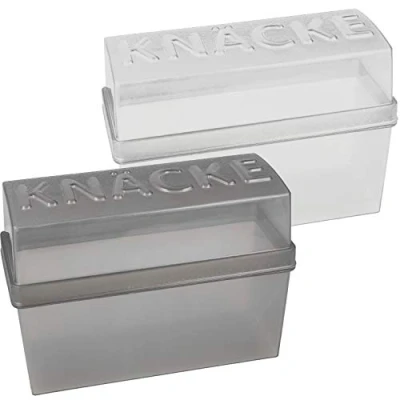 Abbildung von com four® 2x Knäckebrot Dose mit Deckel luftdichte Aufbewahrungsboxen 1,65 Liter Knäckebrotbox Brotbox für Küche und unterwegs Brotkasten ca. 20 x 9 14 cm (2 Stück grau/weiß)