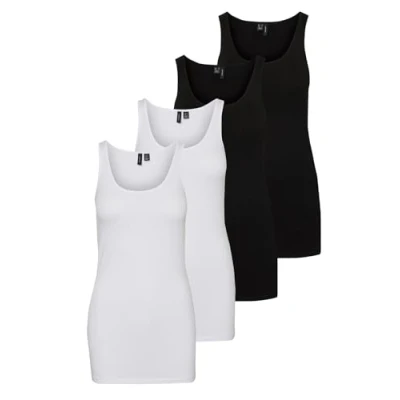 Abbildung von VERO MODA Damen VMMAXI My Soft Long Tank TOP GA 4er, Black/Black/Bright White/BRIGH, XS