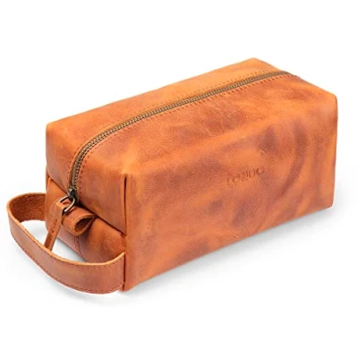 Abbildung von Londo Echtleder Reisetasche, Kulturtasche, Kosmetiktasche, Waschtasche Unisex (Braun)