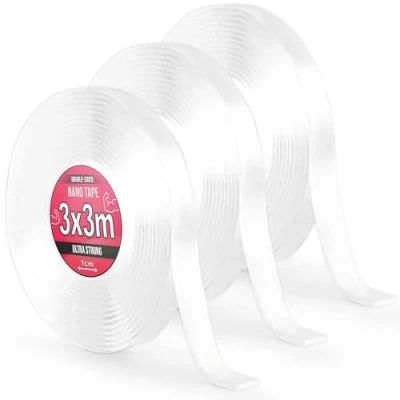 Abbildung von Nano Tape 3x 3 m Doppelseitiges Klebeband 9m Extra Stark, für Zuhause, Wand, Büro, Bubbles Art Transparent Nanoband doppelseitig durchsichtiges zweiseitiges