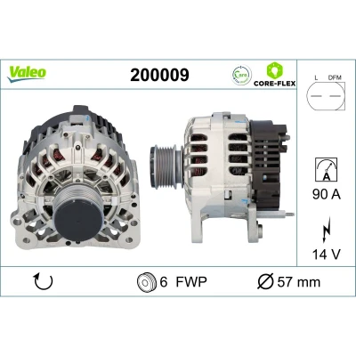 Abbildung von VALEO 200009 Lichtmaschine 14V 91A VOLKSWAGEN: GOLF 4, 3, Polo IV Hatchback, AUDI: A3 A4 B5 Avant, Sportback