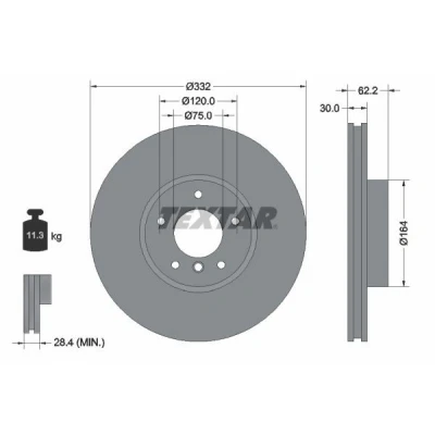 Abbildung von TEXTAR PRO+ 92160805 Bremsscheibe 332 30 05/06 120 innenbelüftet beschichtet hochgekohlt ohne Radbefestigungsbolzen, Radnabe BMW: X5, X6