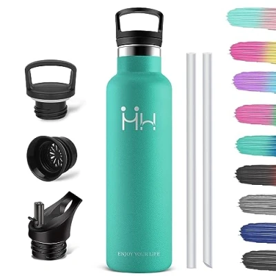 Abbildung von HoneyHolly Trinkflasche 1L, BPA Frei, Edelstahl Trinkflasche, Thermosflasche, Auslaufsichere Isolierflasche Doppelwandig, Wasserflasche Edelstahl, mit Strohhalm, Kohlensäure Geeignet