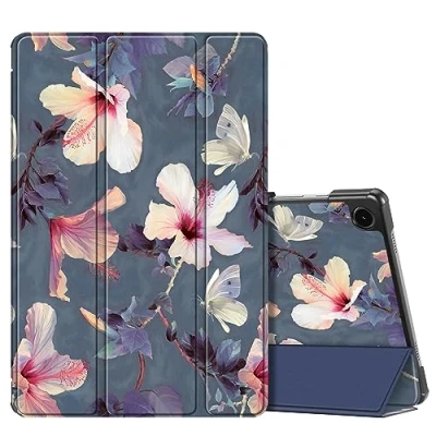 Abbildung von Fintie Hülle für Samsung Galaxy Tab A9 Plus 11 Zoll 2023, Ultradünne Kunstleder Schutzhülle mit Auto Schlaf/Wach Funktion Cover Tablet A9+ SM X210/X216/X218, Blühender Hibiskus