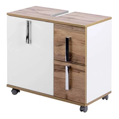 Abbildung von Schildmeyer Waschbeckenunterschrank Luca 135873, weiß glanz/Eiche Landhaus, 65,1/32,0/60,0 cm