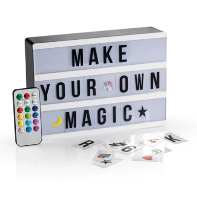 Abbildung von EASYmaxx LED Leuchtkasten Light Box Für individuelle Textbotschaften Mega Set Mit 150 bunten Emojis und 173 austauschbaren Buchstaben, Zahlen Symbolen Timerfunktion [A5]