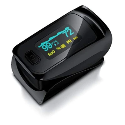 Abbildung von Medicinalis Pulsoximeter Finger SpO2 Pulsmesser Fingerpulsoximeter Messung von Puls und Sauerstoffsättigung am OLED Display Batterieanzeige Alarm One Touch Bedienung