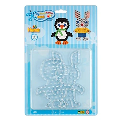 Abbildung von Hama Perlen 8106 Stiftplatten 2er Set für Maxi Bügelperlen mit Durchmesser 10 mm, Motive Pinguin und Kaninchen in transparent, kreativer Bastelspaß Kinder Jugendliche