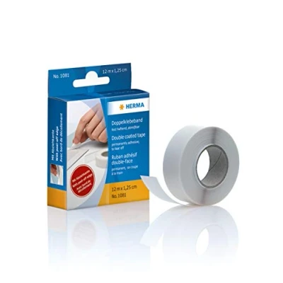 Abbildung von HERMA 1081 Doppelseitiges Klebeband extra stark, 12 mm x m, schmal, zweiseitig selbstklebendes Doppelklebeband für Heim &amp; Büro, Endlosband kurzzeitig repositionierbar, weiß