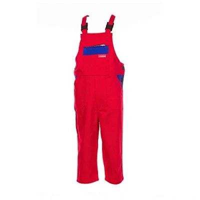 Abbildung von Planam Größe 122/128 Kinder Junior Latzhose BW mittelrot kornblau Modell 0165