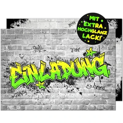 Abbildung von 12x Graffiti EINLADUNGSKARTEN KINDERGEBURTSTAG Junge Mädchen die frech bunten PARTY Karten sind perfekte EINLADUNG für Jungen Kinder GEBURTSTAG KINDERPARTY Gaming