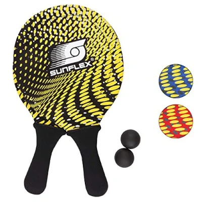 Abbildung von Sunflex Neopren Beachball Set Splash mit Zwei Schlägern und Bällen weich leicht extrem robust wasserfest (Schwarz)