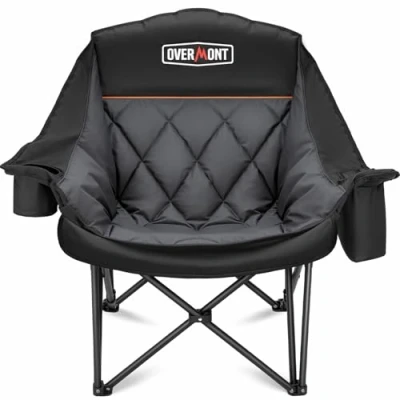 Abbildung von Overmont Übergroßer Klappbar Campingstuhl Campingsofa bis 204KG Belastbar Faltbar Campingsessel Gepolstert mit Getränkehalter Kühltasche hoher Rückenlehne für Outdoor Indoor Camping Garten Schwarz