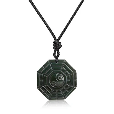 Abbildung von COAI Geschenkideen Unisex Chinesisches Taoismus Amulett Halskette mit Taichi Yin und Yang Bagua Anhänger aus Obsidian Verstellbar