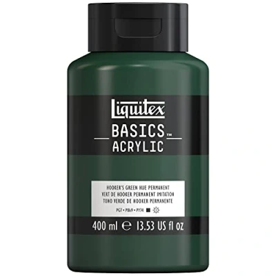 Abbildung von Liquitex 8870330 Basics Acrylfarbe, monopigmentierte Künstlerpigmente, lichtecht, mittlere Viskosität, Archivqualität, seidenglänzender Finish, 400ml Flasche Hooker&#039;s Grün Perm. Farbton
