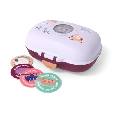 Abbildung von monbento Kinder Snackbox MB Gram Owly Eule Jungen und Mädchen Ideal für Mittagessen oder Snacks in der Schule/Park BPA Frei Lebensmittelecht Violett