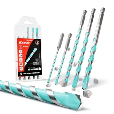 Abbildung von EZARC 5tlg Bohrer Set, Hartmetall Sechskantbohrer Professionelles Mehrzweckbohrer für Metall, Stein, Ziegel, Holz und Diverse Kunststoffe, Ø4mm/5mm/6mm/8mm/10mm
