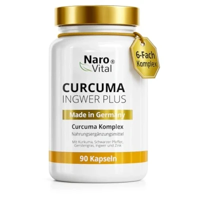 Abbildung von Kurkuma Ingwer Kapseln hochdosiert Mit Curcuma Extrakt, Gerstengras, Pulver, Ingwer, Piperin, Curcumin 90 vegane Alternative zu Tabletten