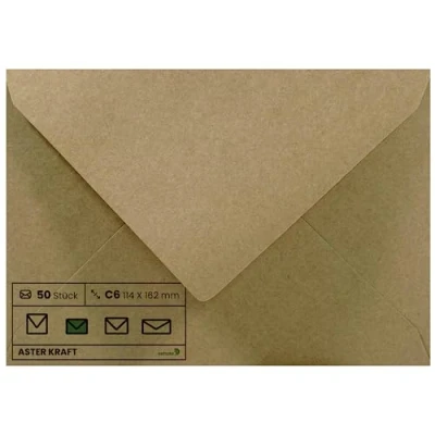Abbildung von Netuno 50 Kraftpapier Briefumschläge DIN C6 114 x 162 mm 100g Aster Kraft Einladungsumschläge für Geburtstagskarten Hochzeitsumschläge Vintage Naturpapier Umschläge Recycling Briefkuverts Ökopapier