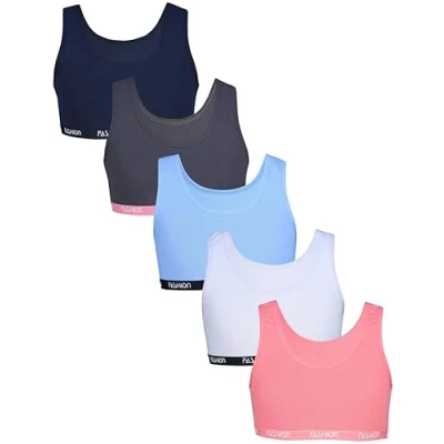 Abbildung von TupTam Mädchen Bustier mit Breiten Trägern 5er Pack, Farbe: Fashion Dunkelblau Dunkelgrau Blau Apricot Lila, Größe: 158 164