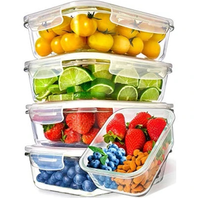 Abbildung von [5er Pack] Frischhaltedosen Glas mit Deckel Meal Prep Boxen Glasbehälter Set Spülmaschinen Mikrowellen Gefrierschrankfest (1060 ml: 1 Fach)