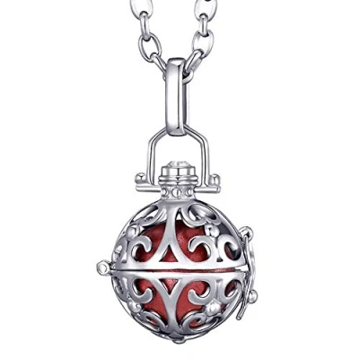 Abbildung von Morella Damen Halskette Edelstahl 70 cm mit Ornament Anhänger und Klangkugel rot Ø 16 mm in Schmuckbeutel