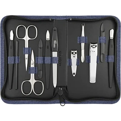 Abbildung von Solingen Manikür Set 12 teilig Nagelset Herren und Damen mit allem was man für die Maniküre Pediküre braucht, in hochwertigem Kunstleder Etui