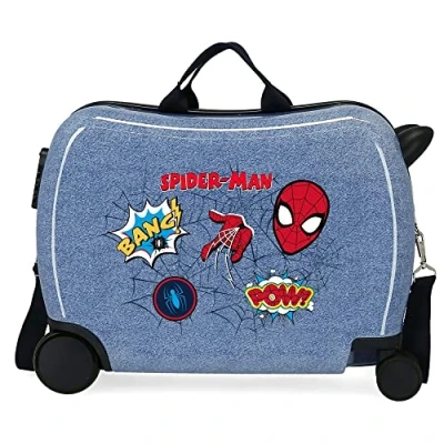 Abbildung von Marvel Spiderman Denim Kinderkoffer, Blau, 50 x 38 20 cm, Hartplastik, seitlicher Kombinationsverschluss, 34 l, 1,8 kg, 4 Räder, Handgepäck