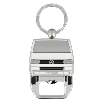 Abbildung von BRISA VW Collection Volkswagen Schlüssel Anhänger Ring Schlüsselbund Accessoire Keyholder mit Bier Flaschen Öffner im T5 Bulli Bus Design (Bus Front/Weiß)