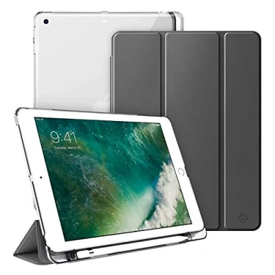 Abbildung von Fintie Hülle mit Pencil Halter für iPad 9.7&quot; 2018/2017 Ultradünn Superleicht Schutzhülle transparenter Rückseite Abdeckung Cover Auto Schlaf/Wach 6. / 5. Generation, Himmelgrau