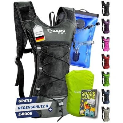 Abbildung von SASMO® Trinkrucksack (Grau) mit Thermofach Laufen Ultraleicht 300g &amp; 6L Laufrucksack Trinkblase 2l, BPA Frei Rucksack Reflektoren Laufen, Fahrradfahren