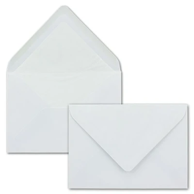 Abbildung von 75 Briefumschläge in Weiss mit weißem Innenfutter Kuverts DIN B6 Format 12,5 x 17,6 cm Seidenfutter Nassklebung