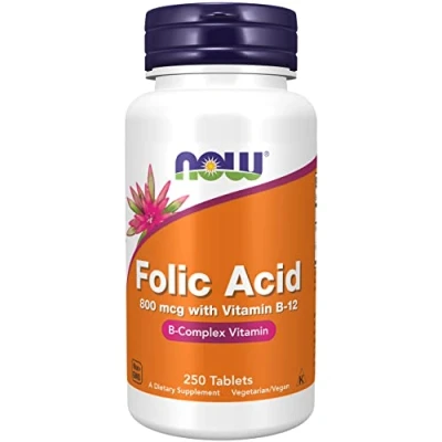 Abbildung von Now Foods, Folic Acid (Folsäure), 800 mcg, 250 vegane Tabletten, Laborgeprüft, Hochdosiert, Vitamin B12, Glutenfrei, Sojafrei, Vegetarisch