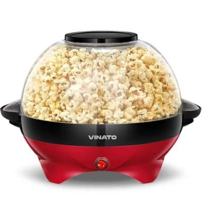 Abbildung von VINATO Popcornmaschine, Popcorn Maschine mit Zucker, Öl, Butter, 5L Popcornmaschine Groß für Zuhause, Antihaftbeschichtung und Abnehmbarer Heizfläche, Leise Schnelle