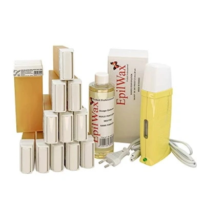 Abbildung von EpilWax Royal Complete Epilation Kit mit: Professionellem Wachswärmer,12 Roll On Wachs 100 ml Honig Epilationsstreifen, 1 Flasche 250 Öl nach der (Royal Serie 12)