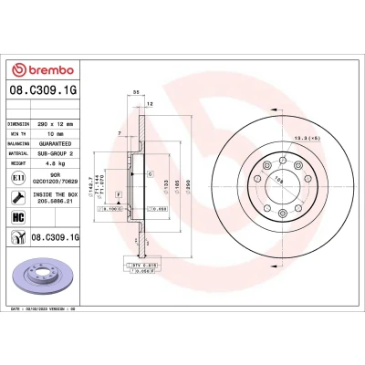 Abbildung von BREMBO 08.9466.10 Bremsscheibe 261 10 4 voll KIA: CARENS 2