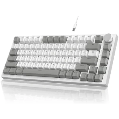Abbildung von YINDIAO Ajazz AK820 Mechanische Tastatur mit Knopf,75% ANSI Layout,81 Tasten,Kabelgebundene Gaming Tastatur,Verbesserte Dichtungsmontage,Hot Swap Roter Schalter,Eisweißes Licht,für PC,MAC (Grau&amp;Weiß)