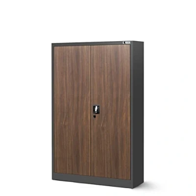 Abbildung von Jan Nowak Aktenschrank C001K Metallschrank Büroschrank Werkzeugschrank 3 Fachböden Stahlblech Flügeltüren Pulverbeschichtung 140 cm x 90 40 (Anthrazit/Holzoptik)