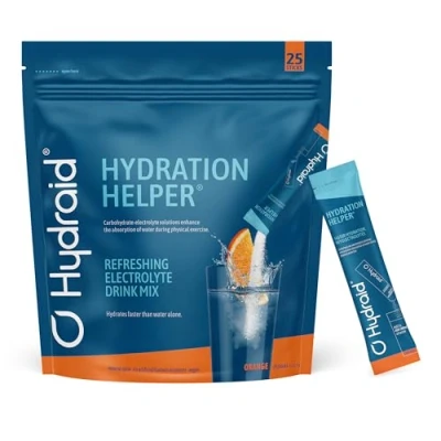 Abbildung von Hydraid Hydration Helper® Orange Elektrolyt Pulver mit 1118mg Elektrolyten zur besseren Wasseraufnahme für Sport &amp; schnelle Erholung 25 Sticks Geschmack