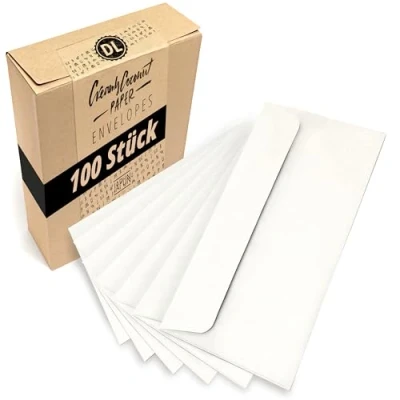 Abbildung von Japun Briefumschläge weiß (100 Stück) aus Papier, Kuvert, Umschlag ohne Fenster DIN lang 220x110 mm