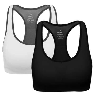 Abbildung von ANGOOL Damen Komfort Klassische Racerback Sport BH Top Fuer Yoga Fitness Training, M Fit 70DD 70E 75D 80BC 85BC, Schwarz+weiß